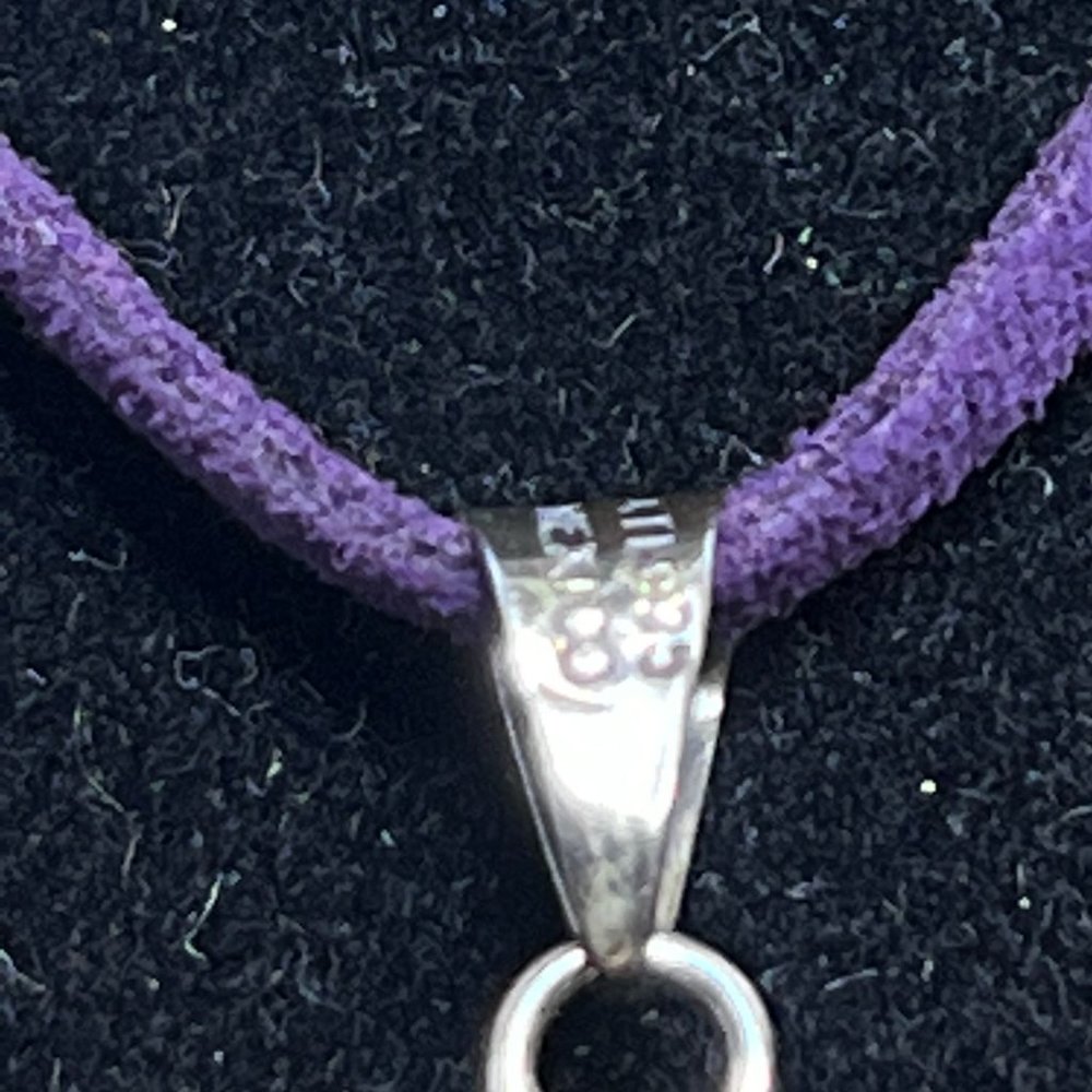 ATL Purple Cord & Sterling Silver Necklace W/ Dried Flower Pendant (4249) - Picture 5 of 8